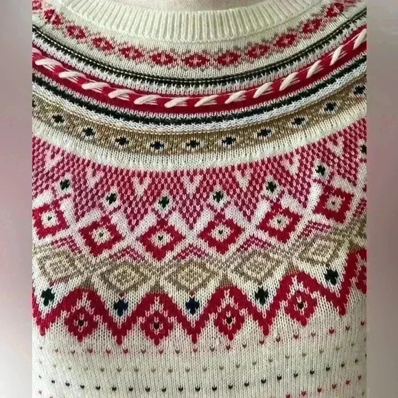 Talbots XS Women’s Sweater Fair Isle Red White - Picture 2 of 7